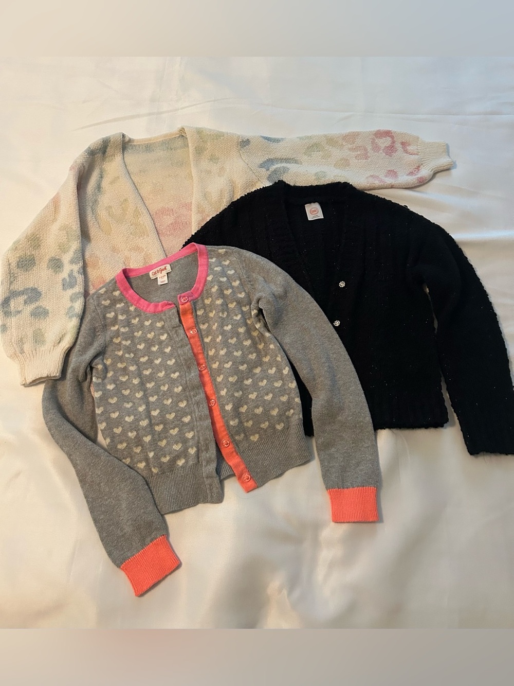 Bundle of 3 girls size 6 long sleeve cardigans sweaters Black Gray Animal Print